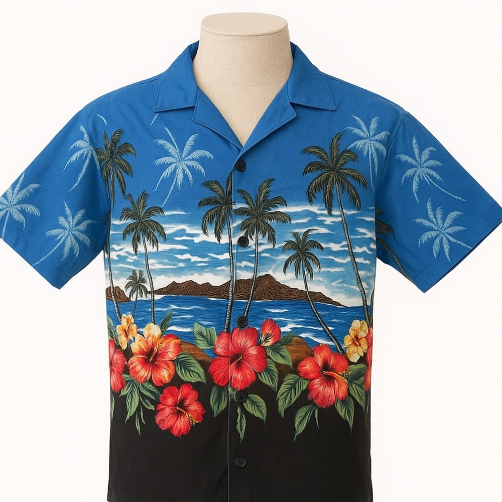 Men's‎ Blue Hawaii Aloha Shirt XL Tropical Floral Short Sleeve Casual